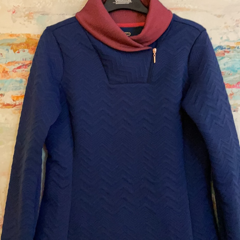 EP Navy Knit Athletic Pullover Ski Navy & Red Stripe Trim 3/4 Zip XS - Picture 2 of 8